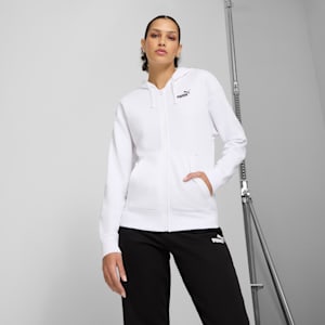 Chandail à capuchon en tissu bouclette confortable à fermeture éclair entière Essentials Small avec logo n<sup>o</sup> 1 Femme, PUMA White, extralarge